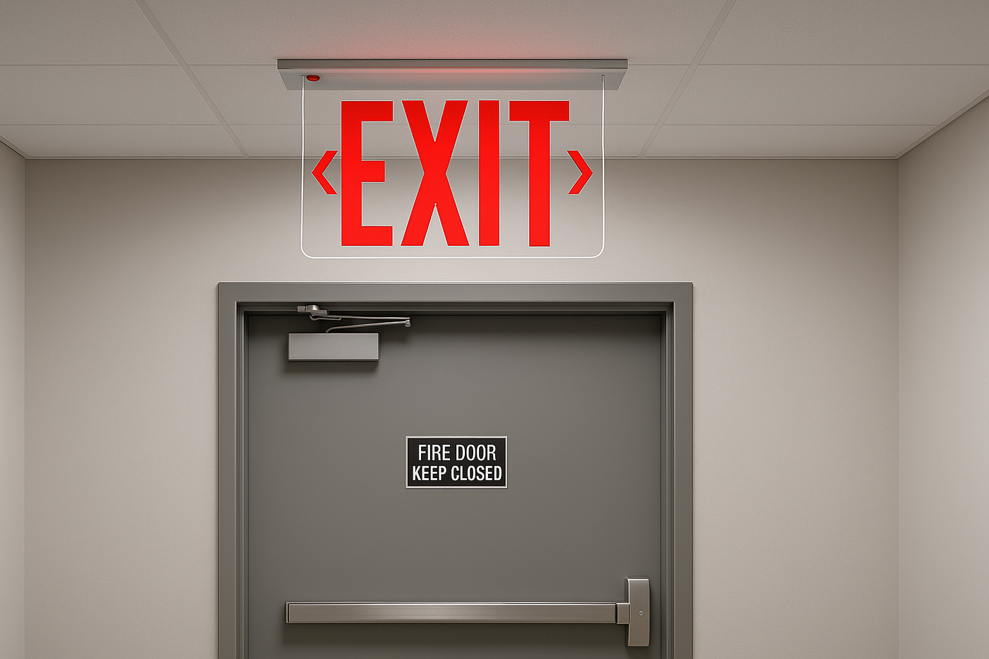 Recessed Edge-Lit Aluminum Exit Sign - Installed