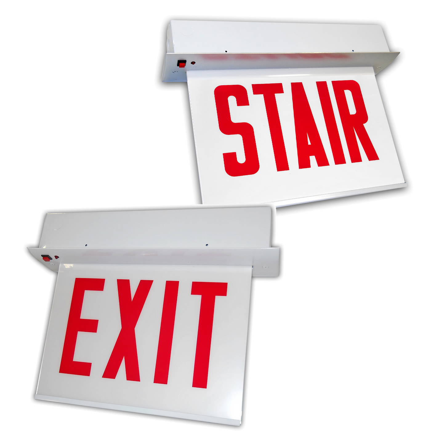 Edge-Lit Exit Sign – Stair, Aluminum, 8" Red