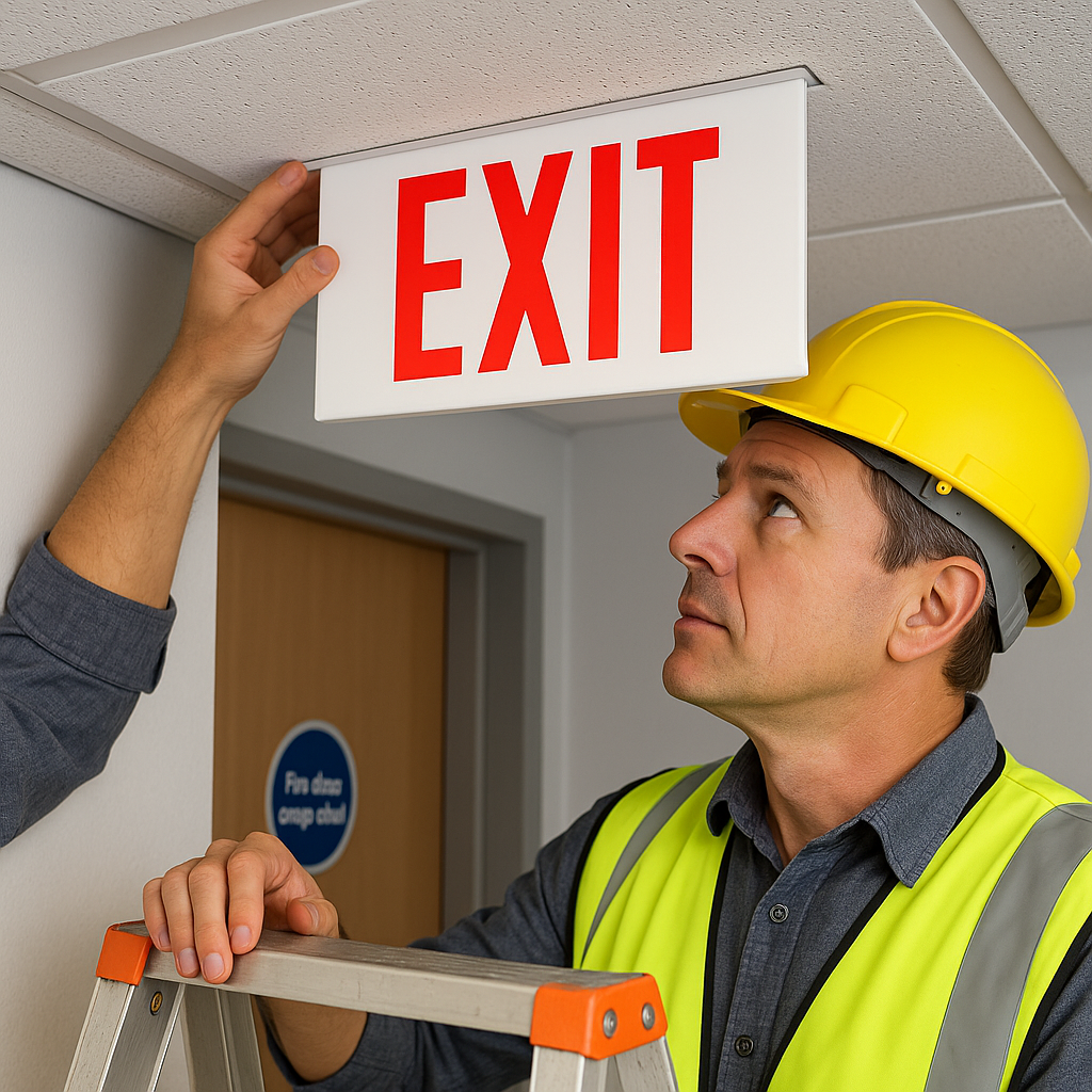 Recessed Edge-Lit Exit Sign – Stair, 8″ Red (Chicago Approved)