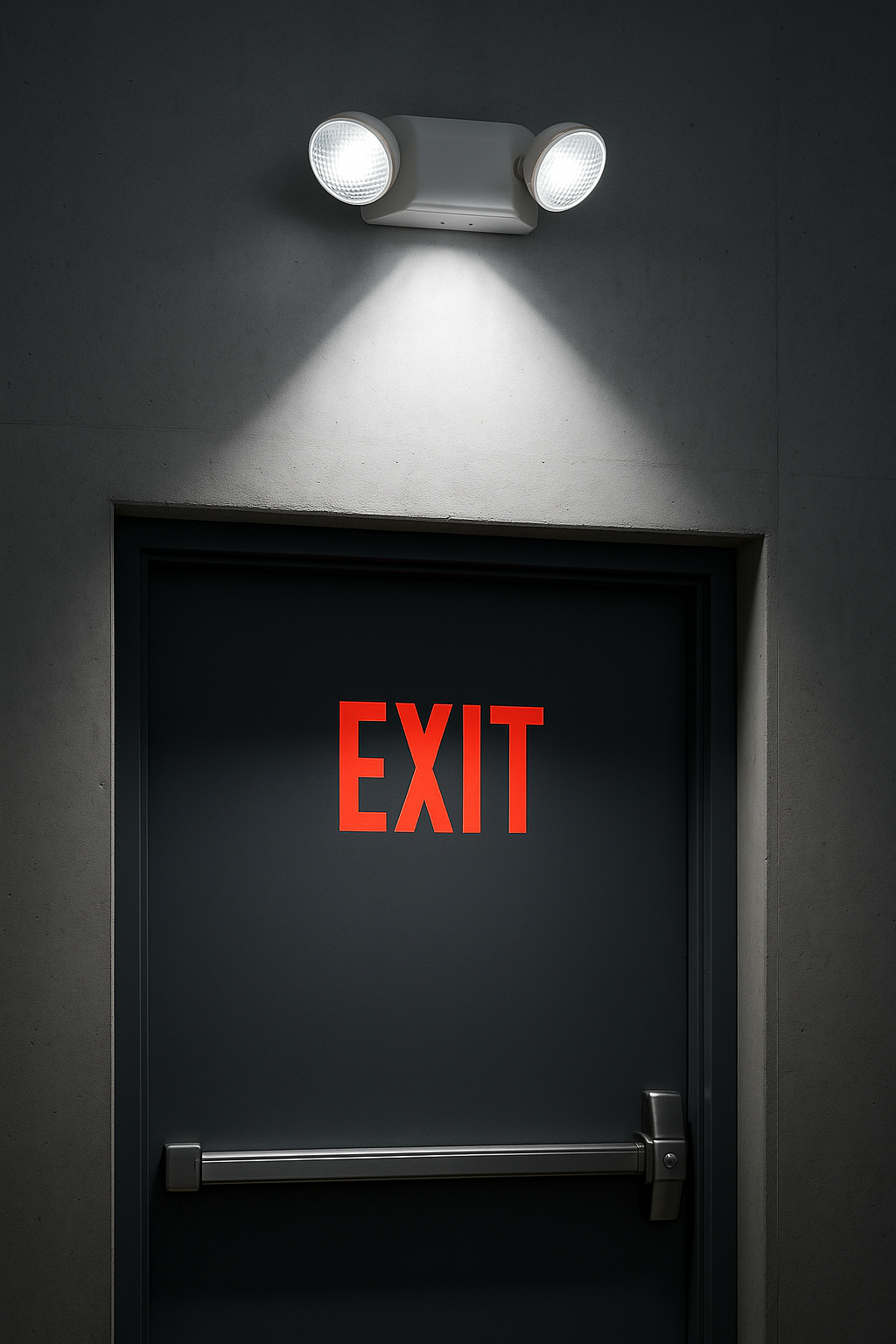 High Lumen Emergency Light in-front of exit door.