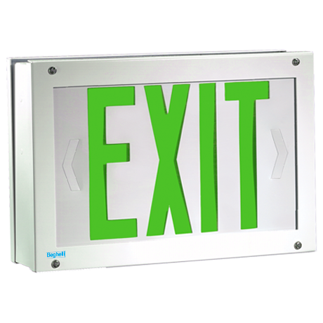 Exit Sign, Steel - LED - High Abuse - Tamper Proof - Green Letters