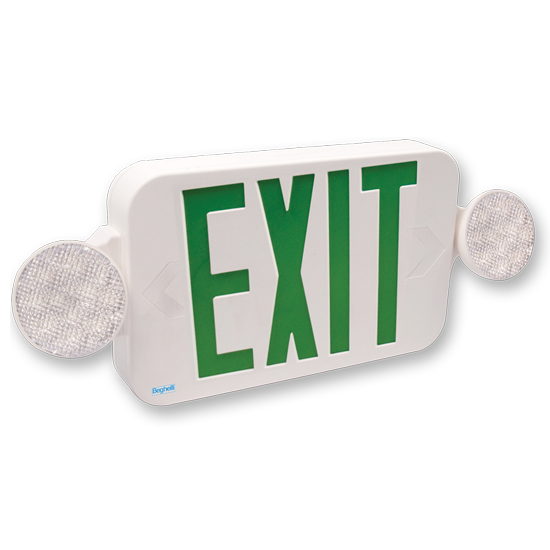 Compact Exit Sign and Emergency Light Combo | High Output LED Lamps | Self Testing / Remote Capable - Green Letters
