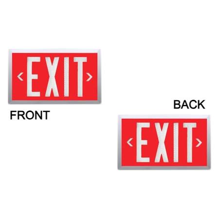 Red Self Luminous Tritium Exit Sign | Brushed Aluminum Frame | Double Sided | 10 Year Lifespan