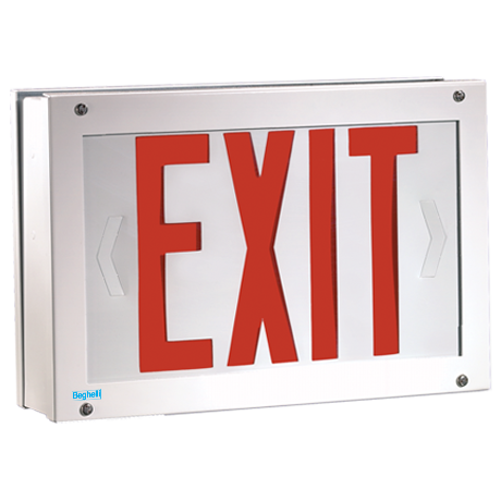 Exit Sign, Steel - LED - High Abuse - Tamper Proof - Red Letters