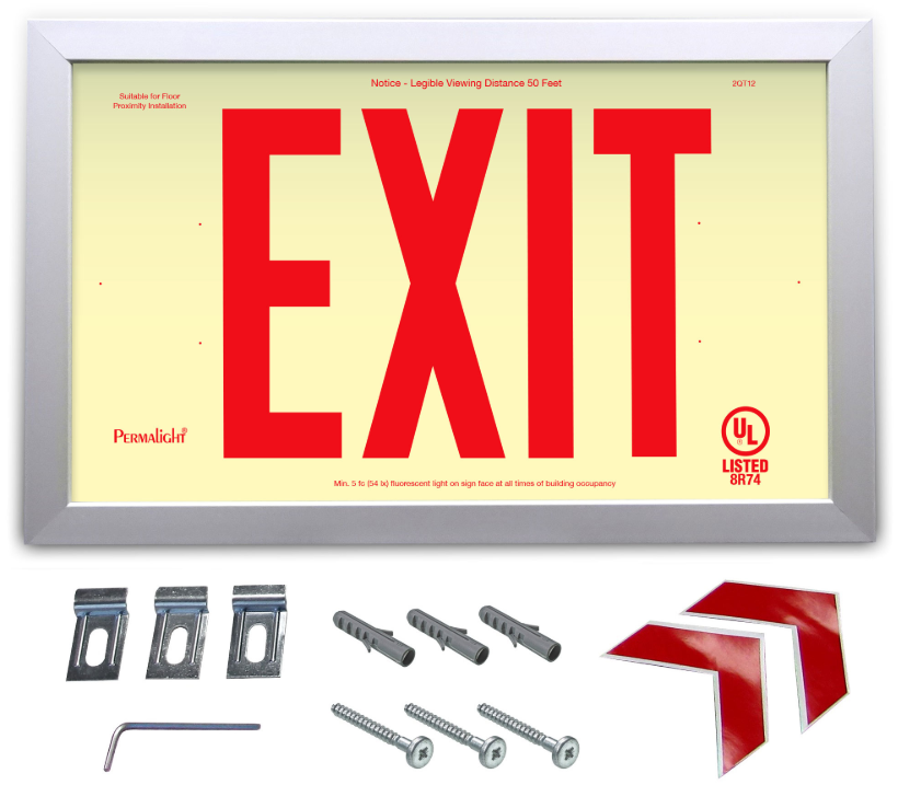 6 inch Red Exit Double Sided with Silver Brushed Aluminum Frame