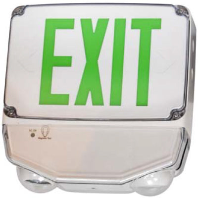 Outdoor Rated **Full LED** Green Exit Sign with Emergency Lights