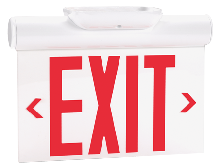Exit Sign, Edge Lit - Red LED - Cylindrical Aluminum Housing - Battery Backup