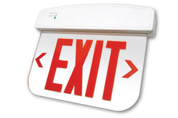 Exit Sign, Edge Lit - Red LED - Architectural White Plastic