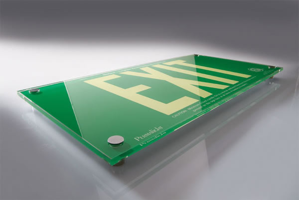 Exit Sign, Photoluminescent - Green Acrylic - Glowing Legend