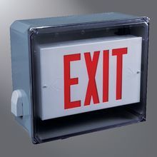 Wet Location, NYC Exit - 8" Red Letters - Fiberglass Shell / White Steel Sign
