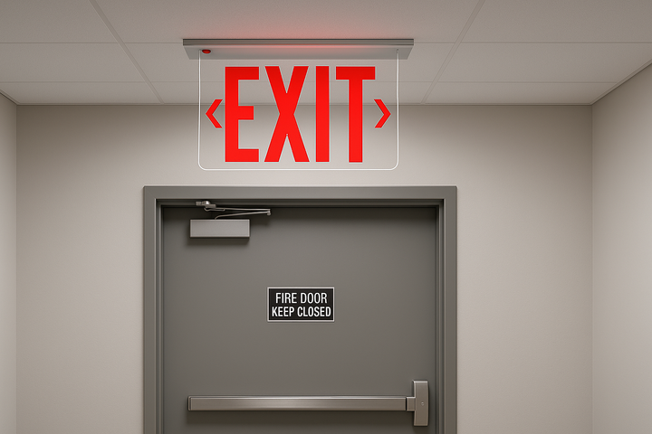 Recessed Edge-Lit Aluminum Exit Sign - Installed
