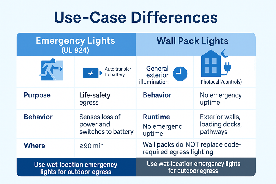Emergency lights versus wall pack lights use-case diagram