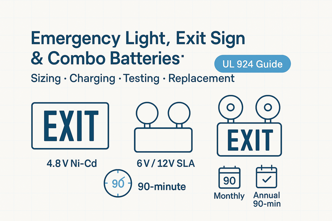 Emergency Light, Exit Sign, Combo Battery Diagram