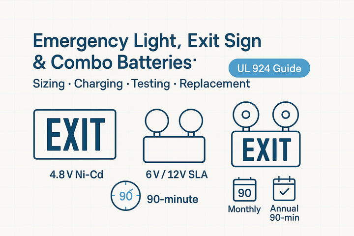 Emergency Light, Exit Sign, Combo Battery Diagram