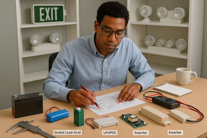 Batteries For Emergency Lights and Exit Signs - Engineer at desk
