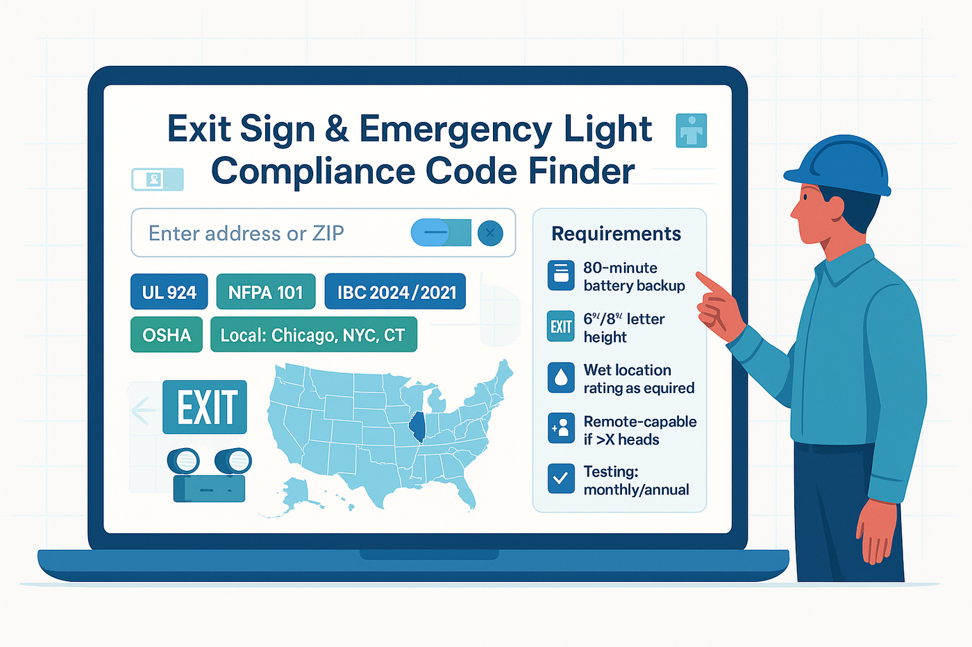 Exit Sign and Emergency Light Code Finder