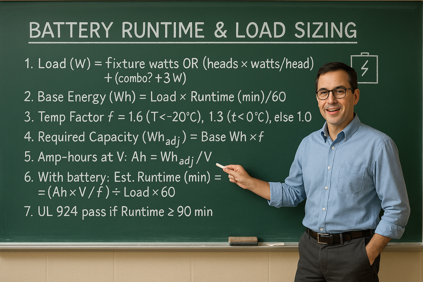 Exit Sign & Emergency Light Battery Runtime & Load Calculator