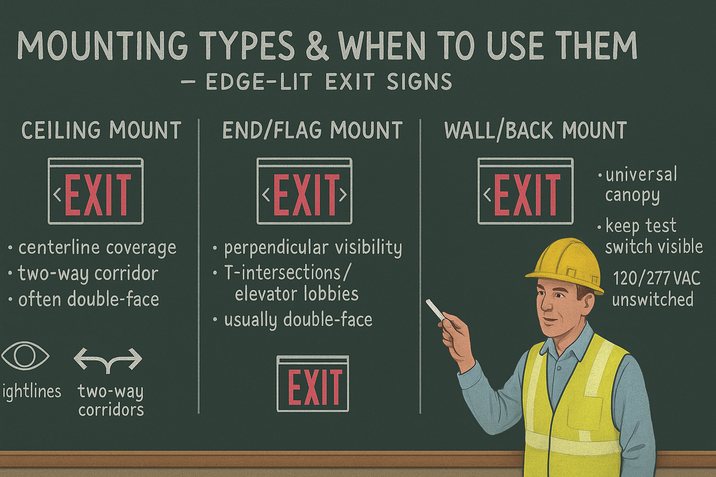 Edge‑Lit Exit Sign Mounting Diagram
