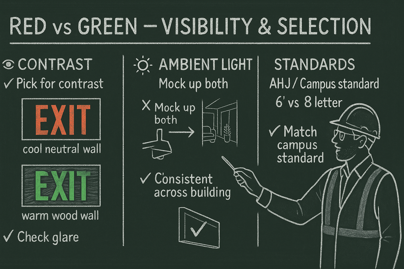 Edge Lit Exit Sign Red vs Green Section