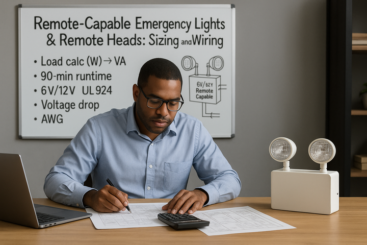 Remote-Capable Emergency Lights & Remote Heads: Sizing and Wiring