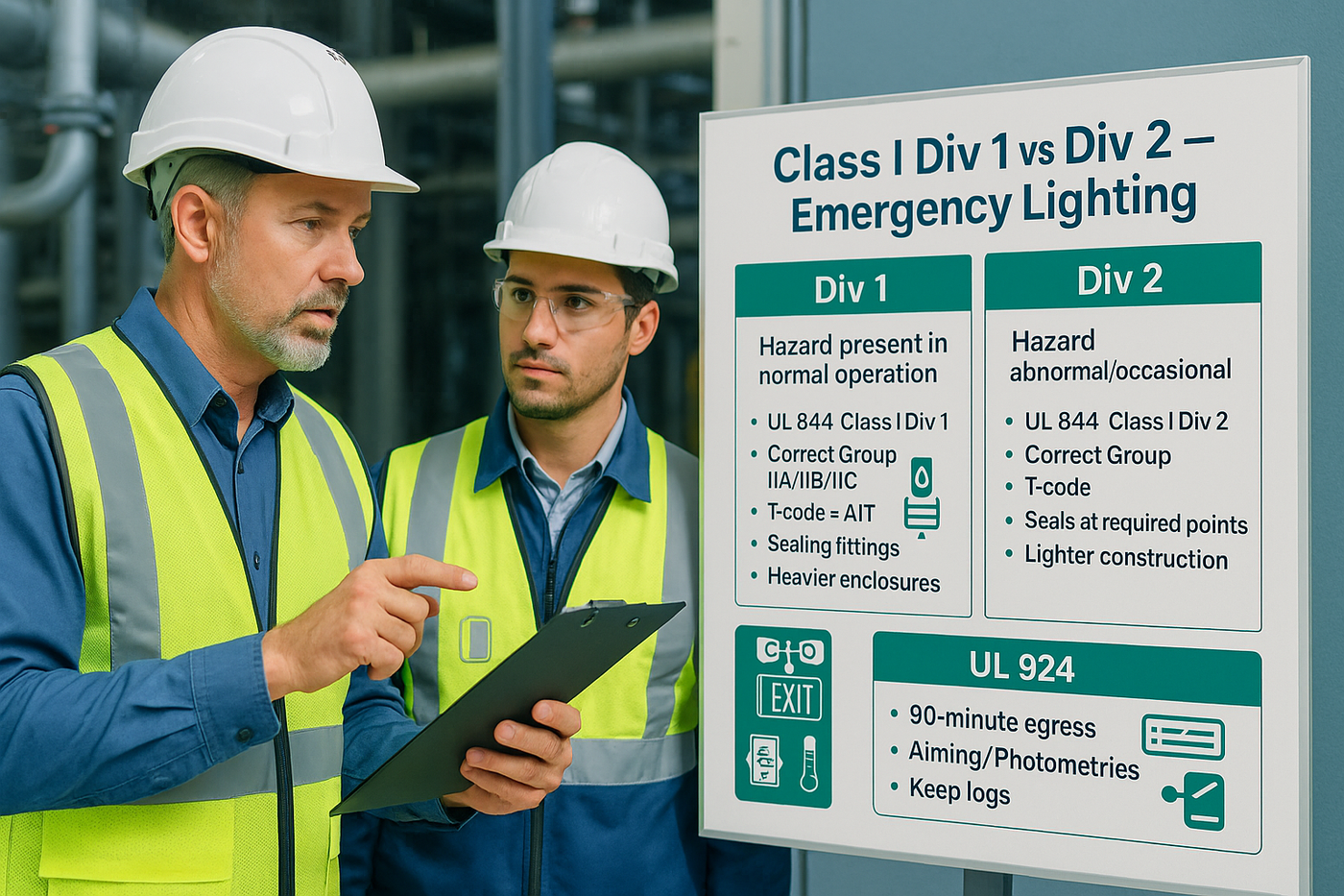 Hazardous Emergency Lights Class I Div 1 vs Div 2 Chart