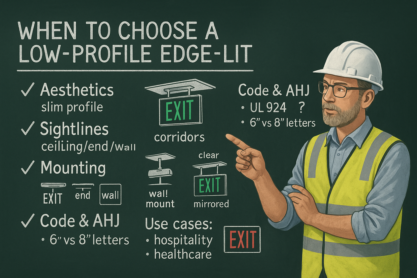 Low‑Profile Edge‑Lit Exit Sign — Choose