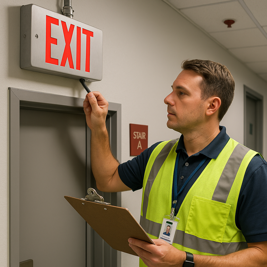 NYC approved exit sign - facility manager testing