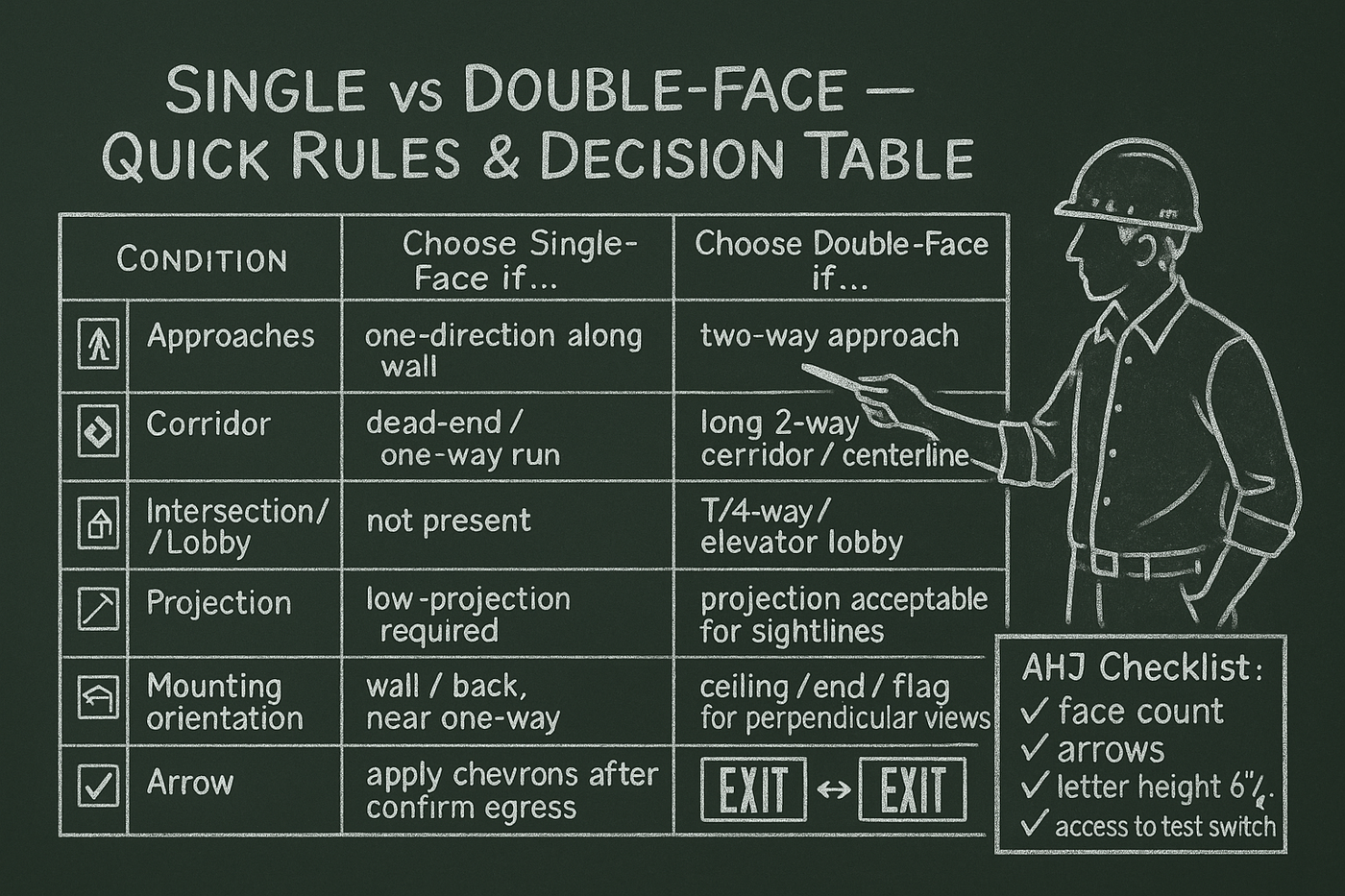 Single‑ vs Double‑Face Edge‑Lit Exit Signs Diagram