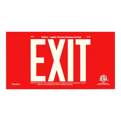 Red Photoluminescent Exit Sign 100 foot viewing