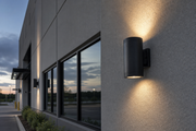 BCY LED cylinder wall pack installed on a commercial exterior wall