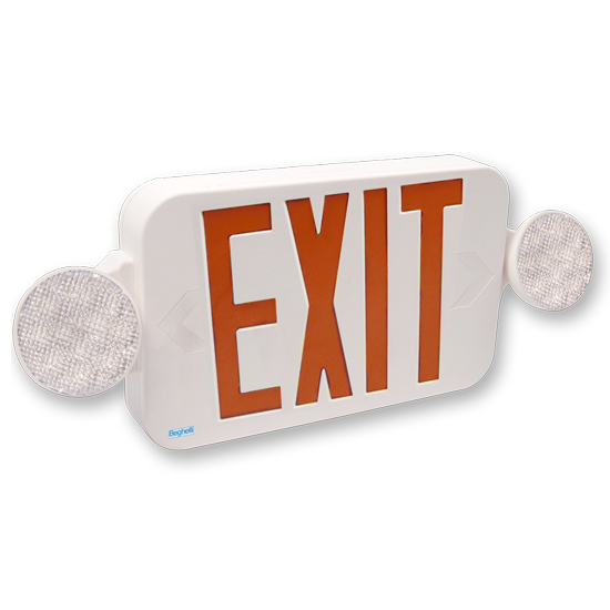 Compact Exit Sign and Emergency Light Combo | High Output LED Lamps | Self Testing / Remote Capable - Red Letters