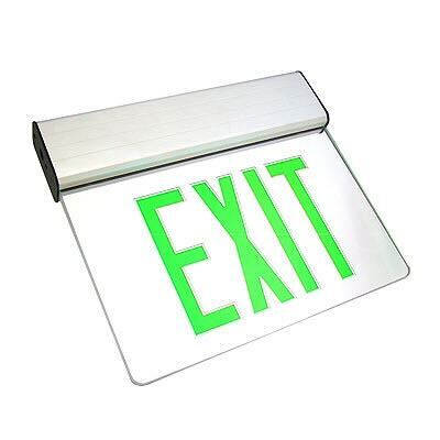 Edge Lit LED Exit Sign with Aluminum Housing - Surface Mount - with Battery Backup - Green Letters
