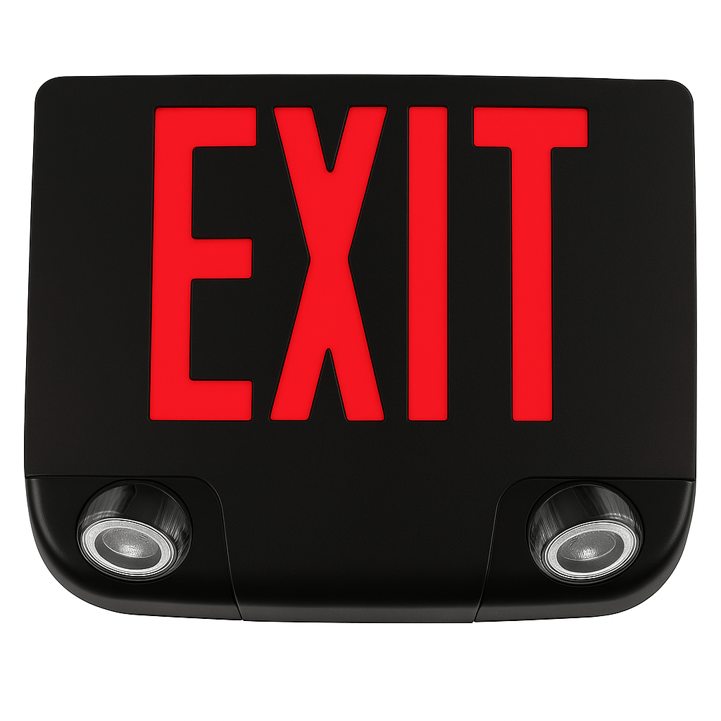 Red Die-Cast Aluminum Dual Heads Exit Combo with black housing