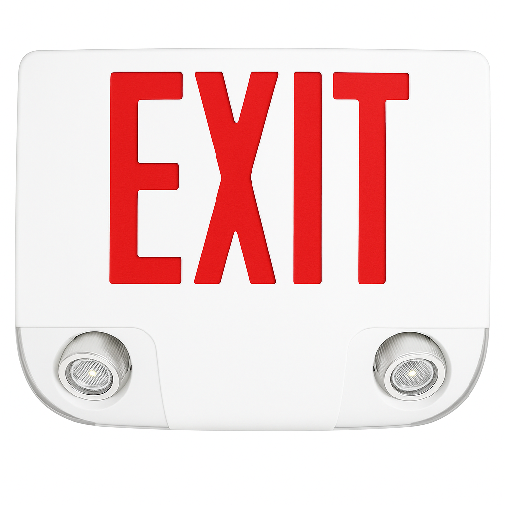 Red Die-Cast Aluminum Dual Heads Exit Combo with white housing