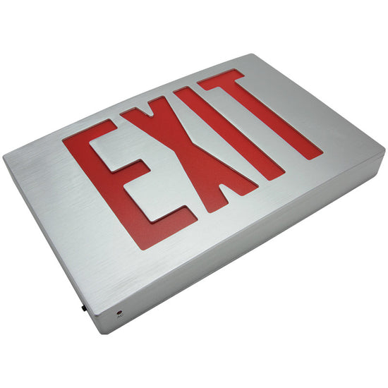 400U-8 NYC approved 8-inch die-cast aluminum LED exit sign with red letters angled view