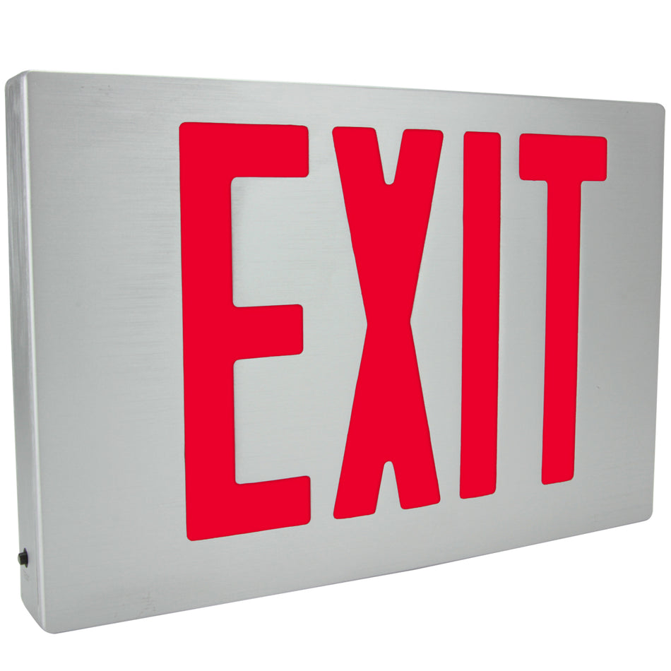 400U-8 NYC approved 8-inch die-cast aluminum LED exit sign with red letters side view