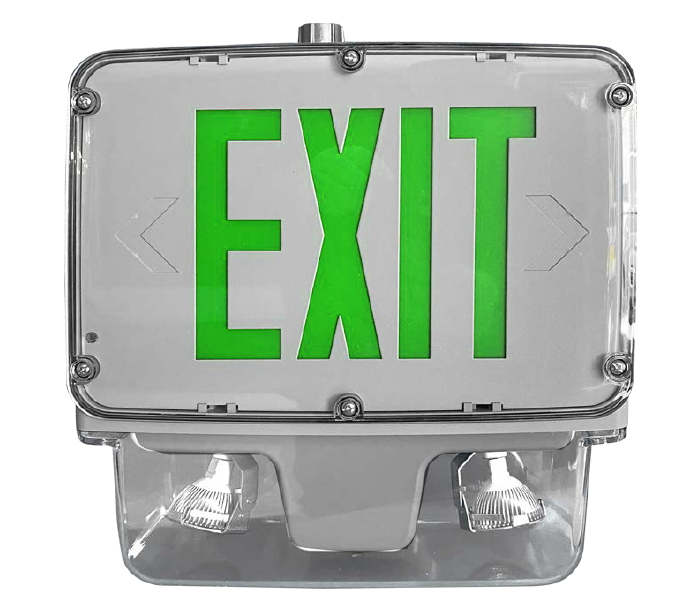 LED Hazardous Exit & Emergency Light Combo - Class 1 Division - Green Letters