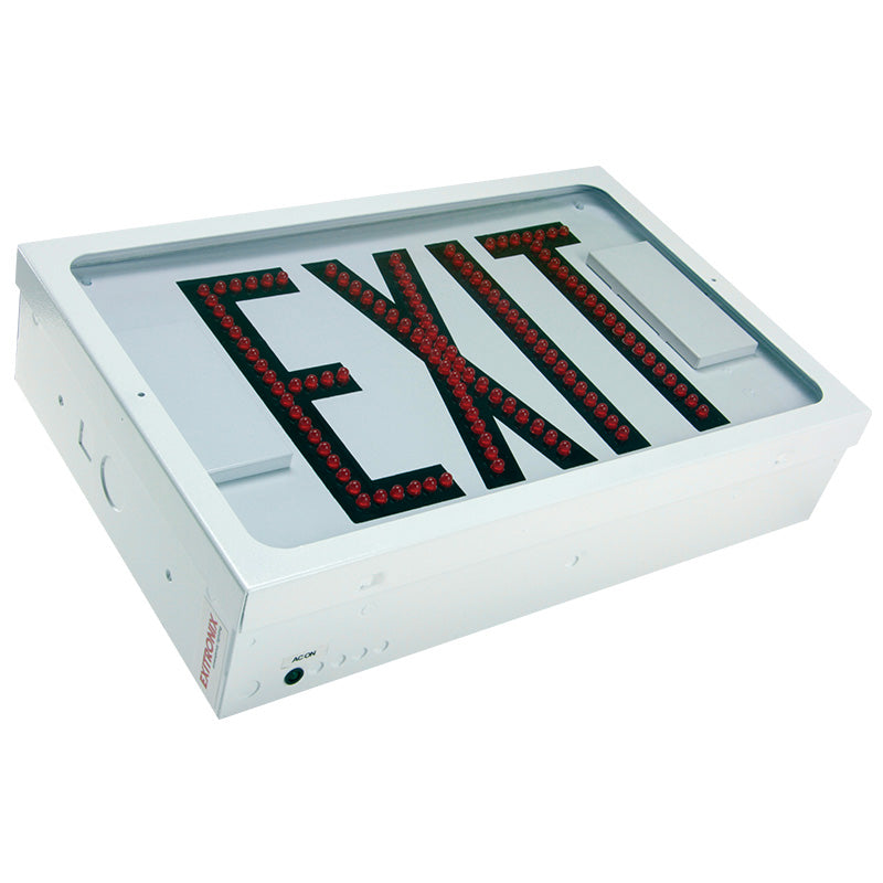 Steel Direct-View LED Exit Sign with Red Letters – Left View
