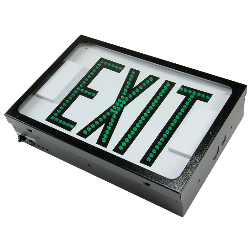 Steel Direct-View LED Exit Sign with Green Letters – Right Angle