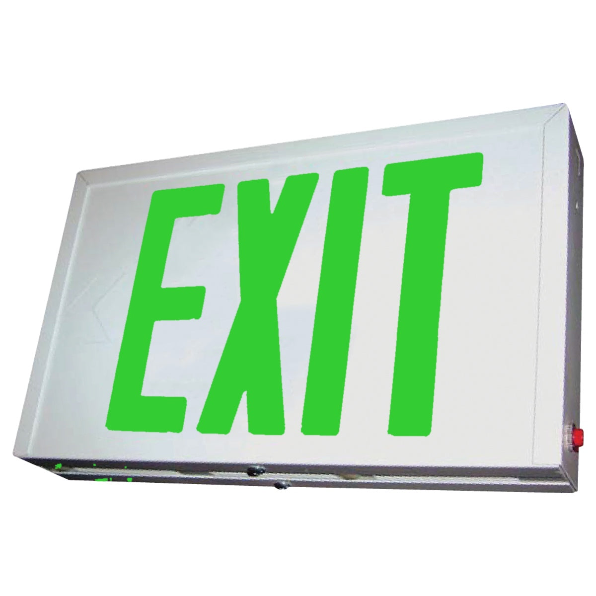 Universal Steel LED Exit Sign – Green Letters, Double-Face Configuration