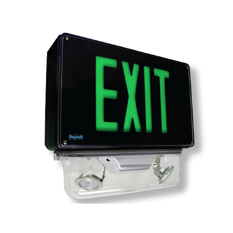 Emergency Exit Light Combo, Vandal Proof - NEMA 4X Wet Location - Green LED Letters