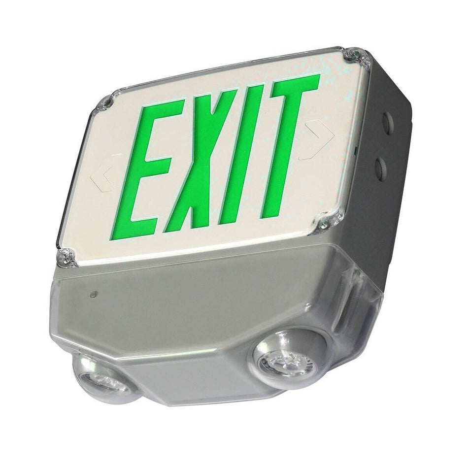 Wet Location LED Exit Sign & Emergency Light with - Green Letters