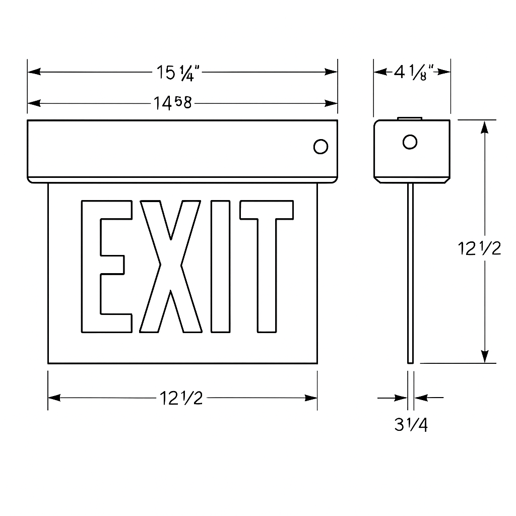 Dimensions diagram for the CARELZXTE recessed edge-lit EXIT/STAIR sign, including housing length and trim height