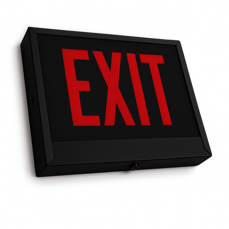 Chicago-approved steel exit and stair sign with red letters on back background