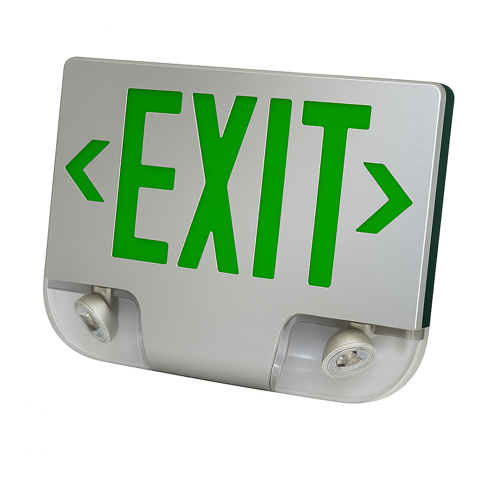 Green Die-Cast Aluminum LED Exit & Emergency Combo Aluminum Housing