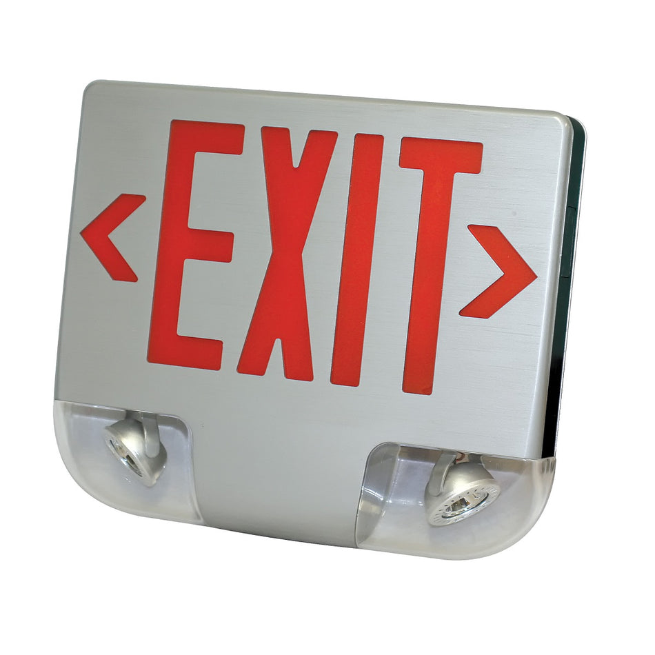 LED Exit Sign & Emergency Light Die-Cast Aluminum Combo - Red Letters