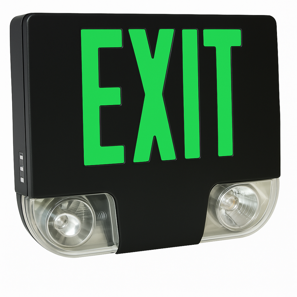Green Die-Cast Aluminum LED Exit & Emergency Combo Black Housing