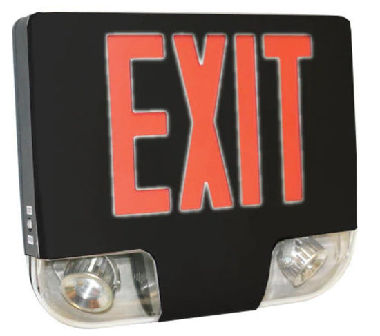 Red Die-Cast Aluminum LED Exit & Emergency Combo Black Housing