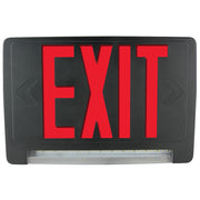 Red LED exit sign with integrated light-bar – front view showing low-profile design