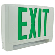 Green LED exit sign with integrated light-bar – front view showing low-profile design